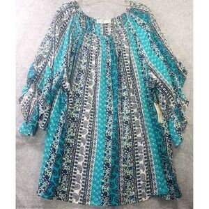 Terra &sky Peasant Paisley Flutter Sleeve Top Boho Hippie 2X 20-22, off shoulder
